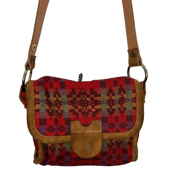 Vtg Lord & Taylor Women’s Aztec Style Suede Red Shoulder Purse - Picture 1 of 14